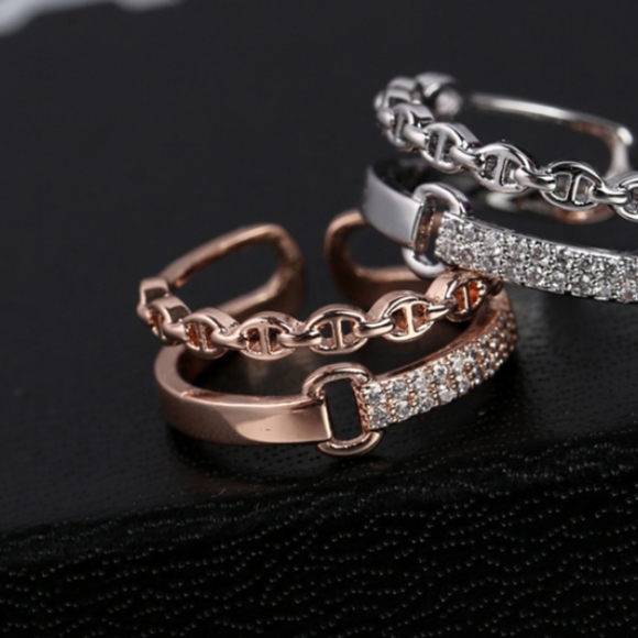 NEW ROSE GOLD PLATED BUCKLE DIAMOND PAVE RING - Picture 6 of 7